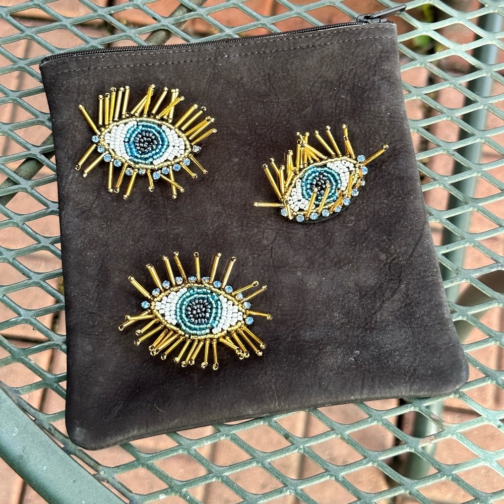 Carry All leather pouch bag evil eye design makeup bag unisex pencil case